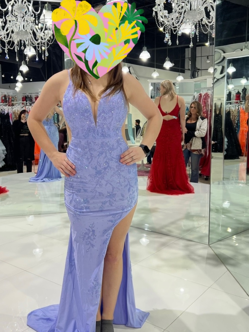 Lavender Sequin V-Neck Mermaid Prom Dress with Thigh Slit